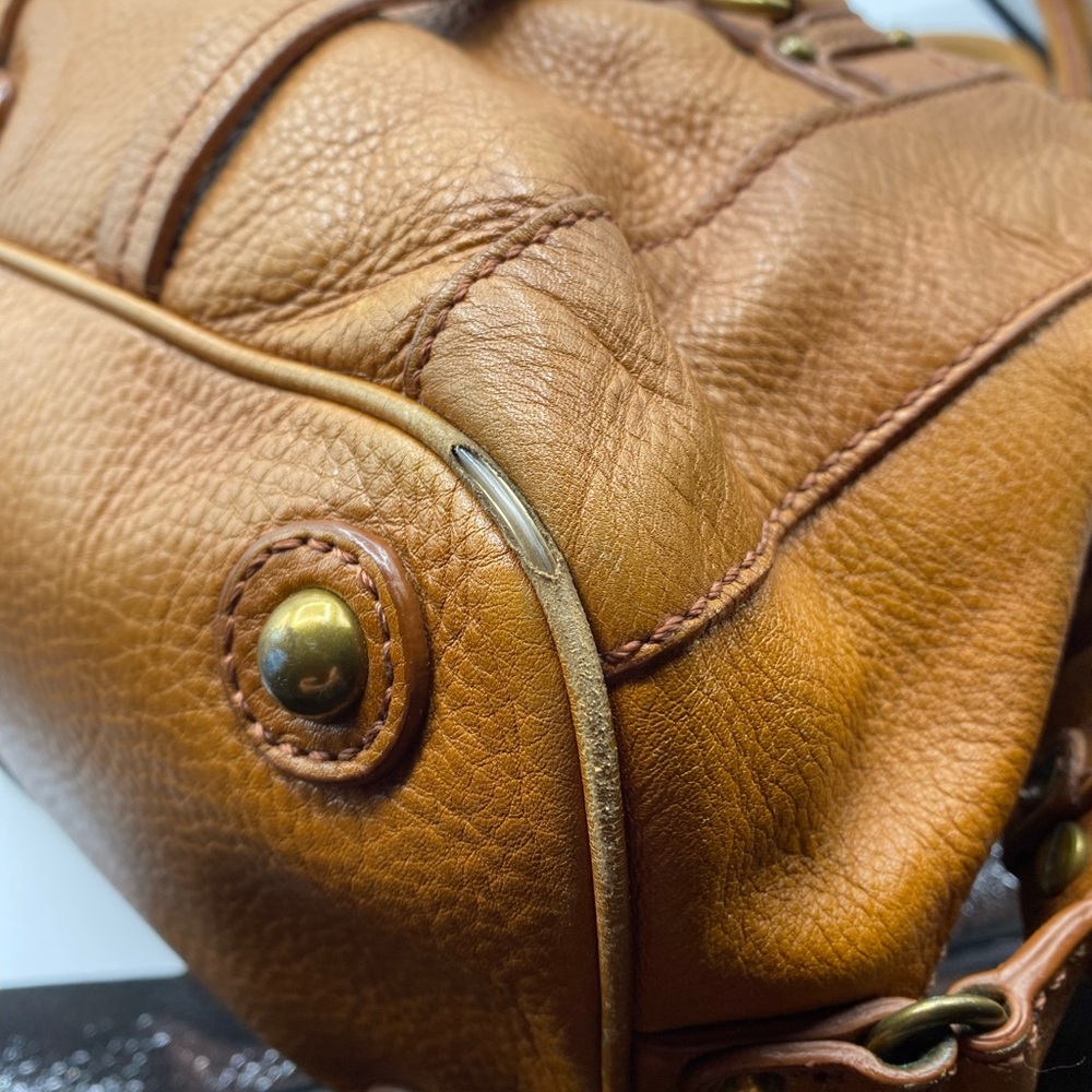 Lockheart satchel bag HEAVY pebbled leather tan brown w multi pockets Preowned - Picture 4 of 11